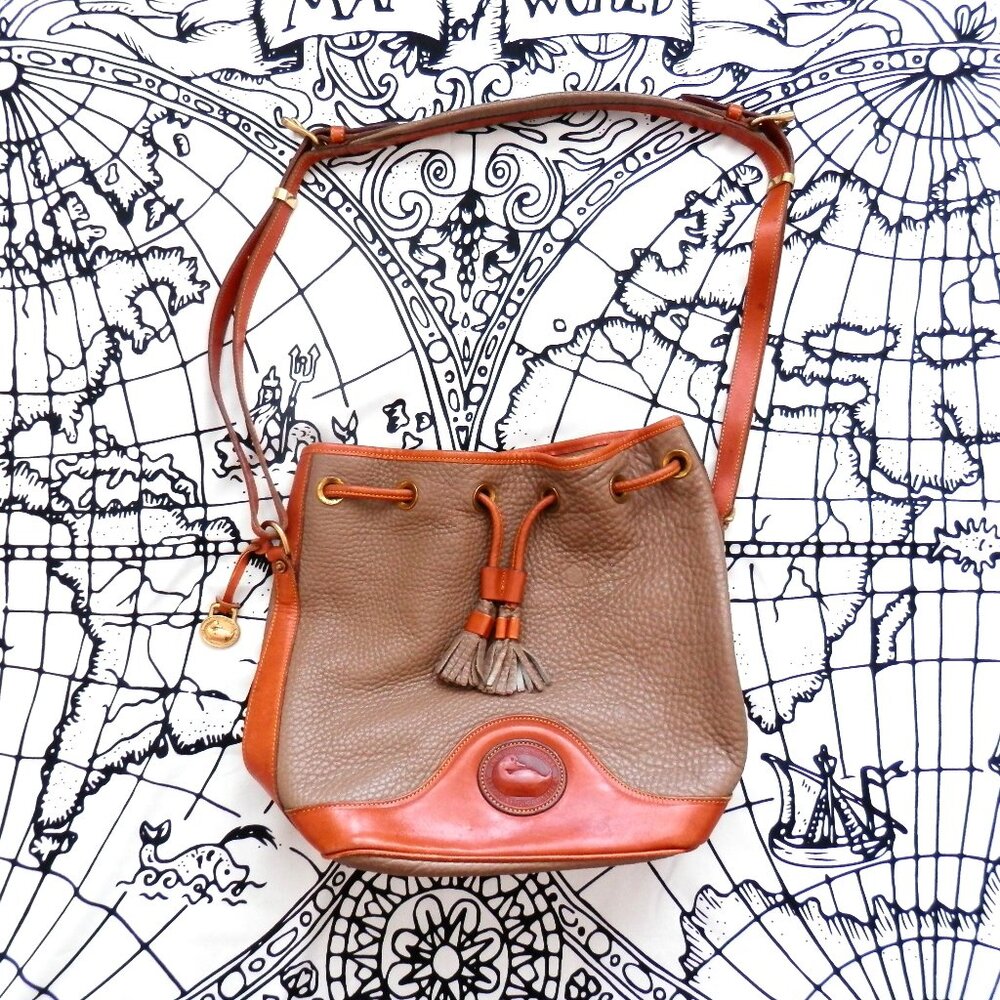 Vintage Dooney & Bourke Pebble Leather Drawstring Bucket Bag